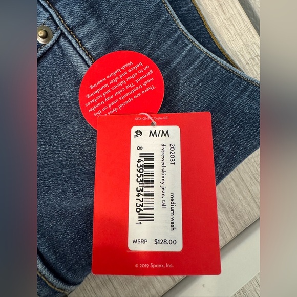 SPANX Denim Distressed Ankle Skinny Jeans Pull On Shaping High Rise NWT MD Tall - Picture 10 of 11